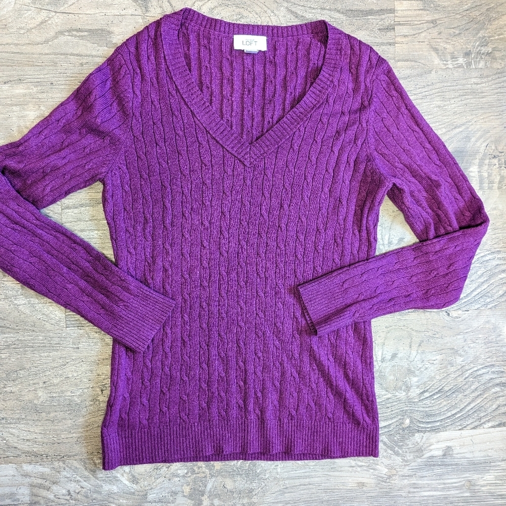 LOFT women's rabbit hair blend cable knit sweater‎ purple Sz L